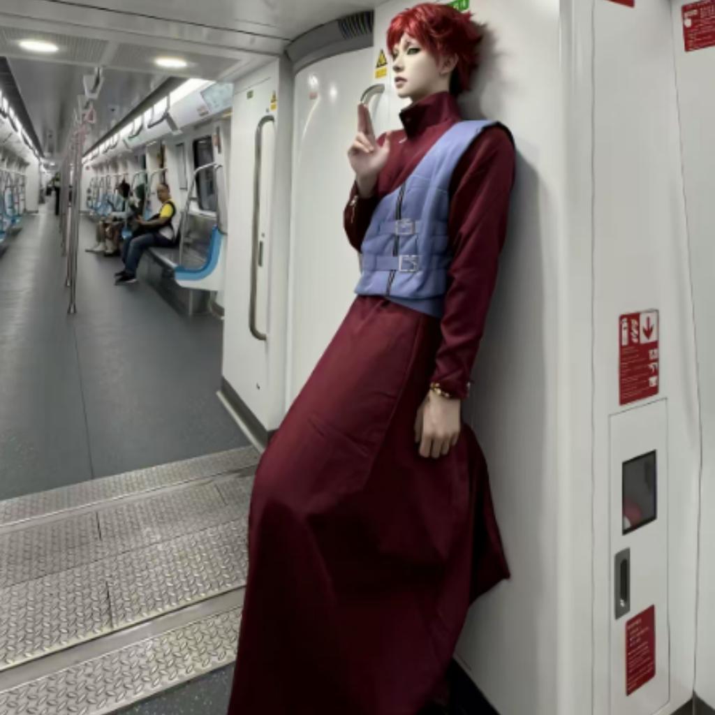 Gaara Cosplay Kostyme Sandfoss Femte Kazekage Rødt Hår Shinobi Ninja Tatoveringsklistremerke Sett Parykk Halloween Jul