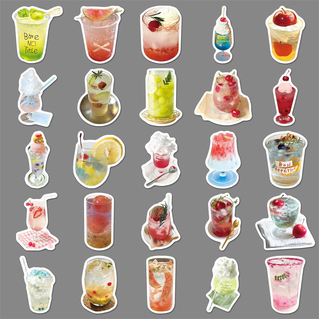 50 Creative Decorative Stickers for Food Beverage Juice and Drink Themed Notebooks and Tablets