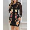JKASHDK Women's Fashion Spring Fall Flower Pattern Print Long Sleeve V-Neck High Waist Casual Dresses