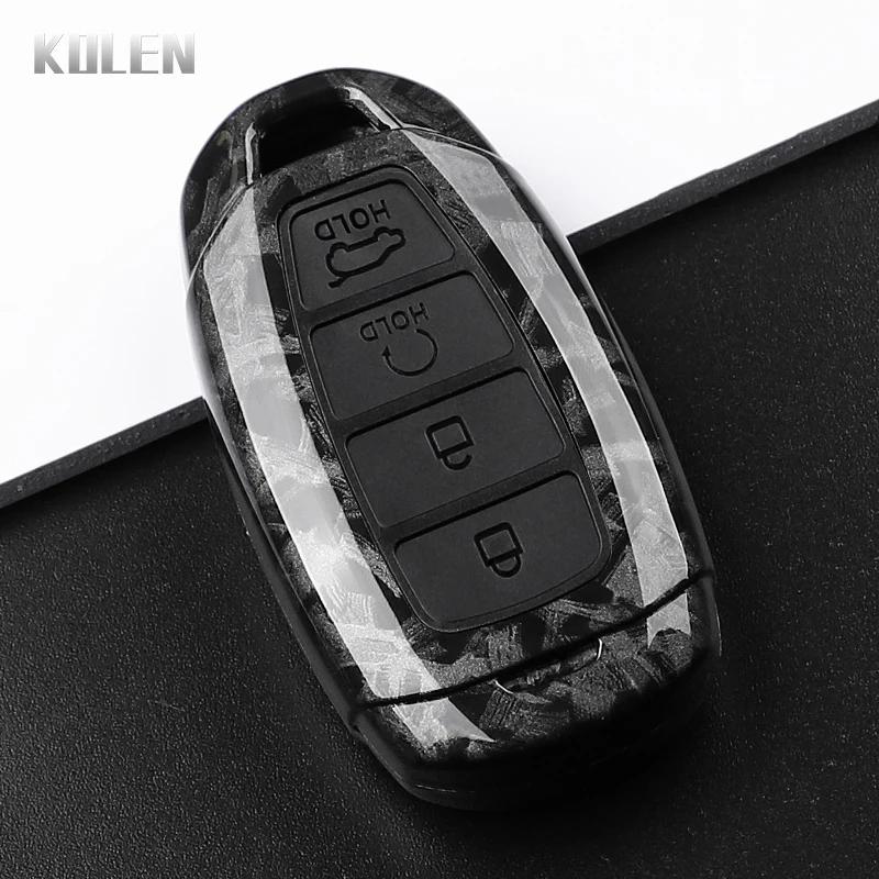 ABS Carbon Fiber Style Car Key Case Cover For Hyundai i30 ix25 Elantra KONA Solaris Azera Grandeur TM Accent Santa Fe Keychain