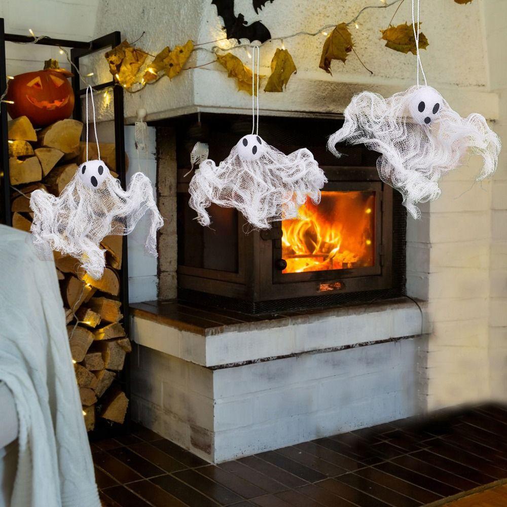 6pcs Trick or Treat White Ghost Pendant Spooky Props Ghost Hanging Ornament Patio Porch Decoration