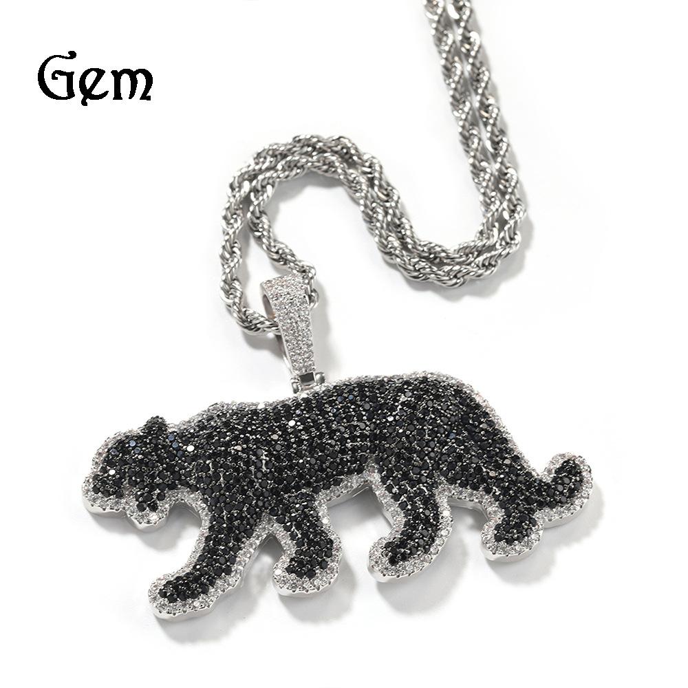 Black Diamond Leopard Pendant Necklace Accessories Male American Hip Hop Copper Animal Necklace