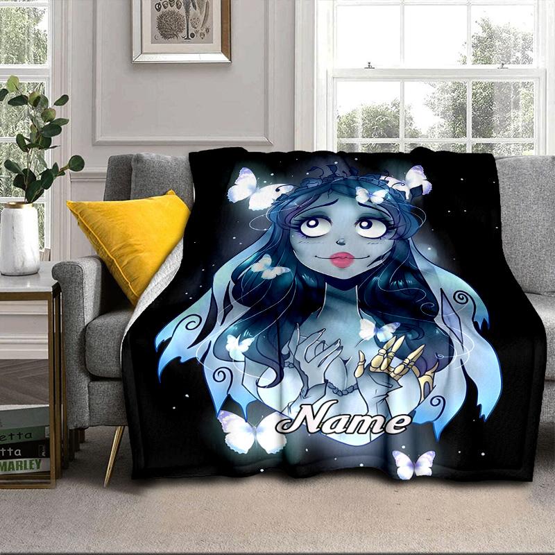 Benutzerdefinierter Name Corpse Bride Kunstdecke Bett Sofa Decke Flanelldecke für Camping, Wandern, Picknick Zubehör, Geschenk für Familie und Freunde