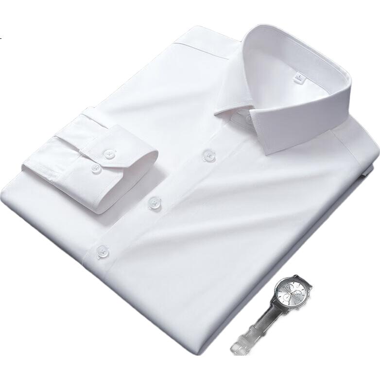 ROMON Men's Seamless Long Sleeve Business White Shirt Stretch Wrinkle-Resistant Non-Iron Shirt White 43