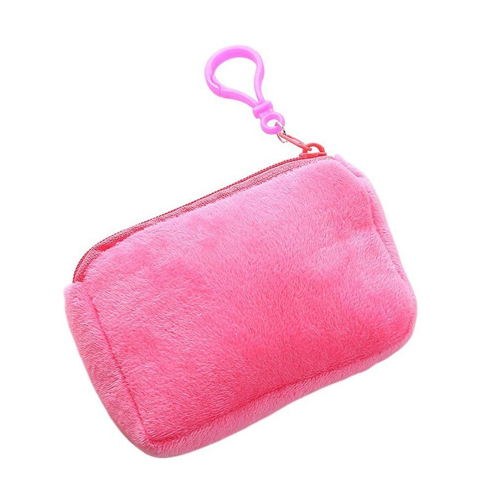 

Solid Color Plush Coin Purse With Keychain Small Earphone Bag Zipper Lipstick Bag Jewelry Packing