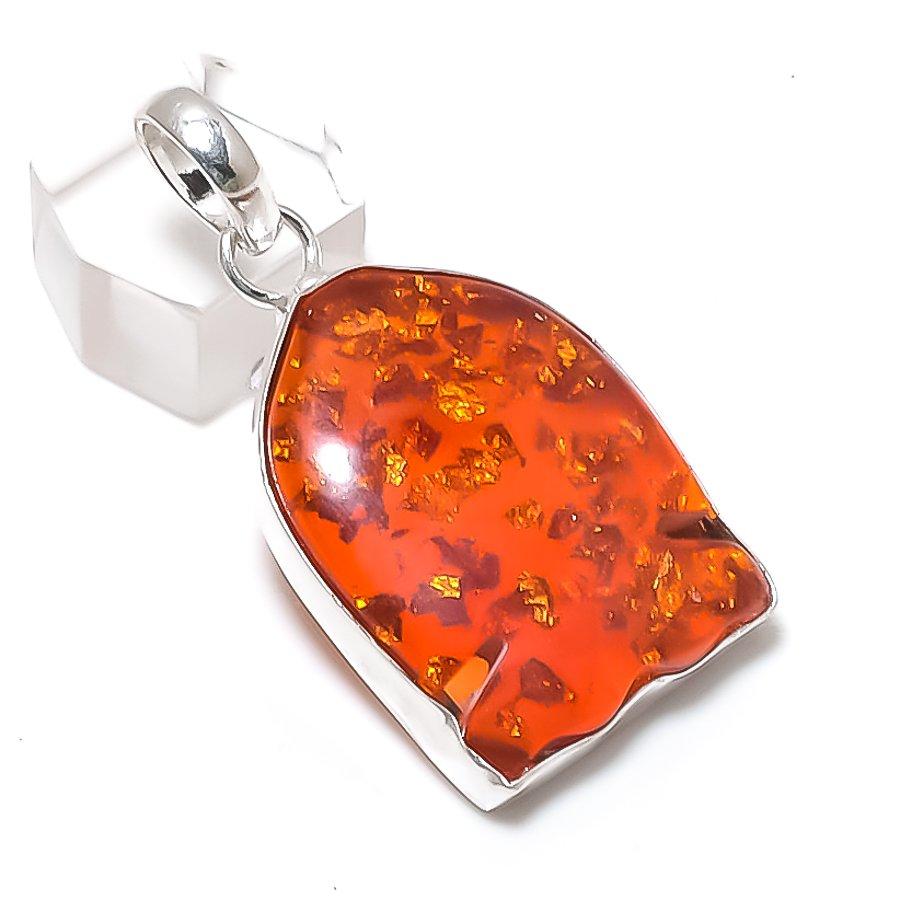Natural Baltic Amber Gemstone 925 Sterling Silver Jewelry Pendant 1.97" L1c49