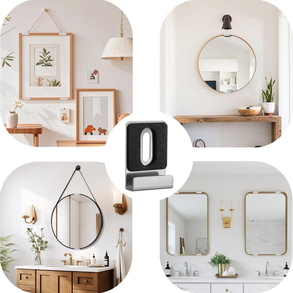 4pcs 304 Stainless Steel Mirror Clips Matte Black Rubber Pads Mirror Holder Included Screws Mirror Brackets Wall Decor