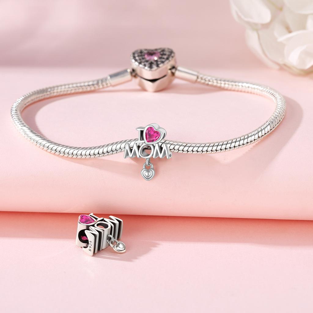 Bead Components Copper Metal Charm Bead Components Authentic Original I Love My Mother Letters Bead Components Compatible With Bracelet High Quality