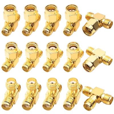 5/20Pcs SMA Plug Gold-plated 3 Way T-Type Adapter Connector SMA Male Plug To Dual 2 SMA Female Socket