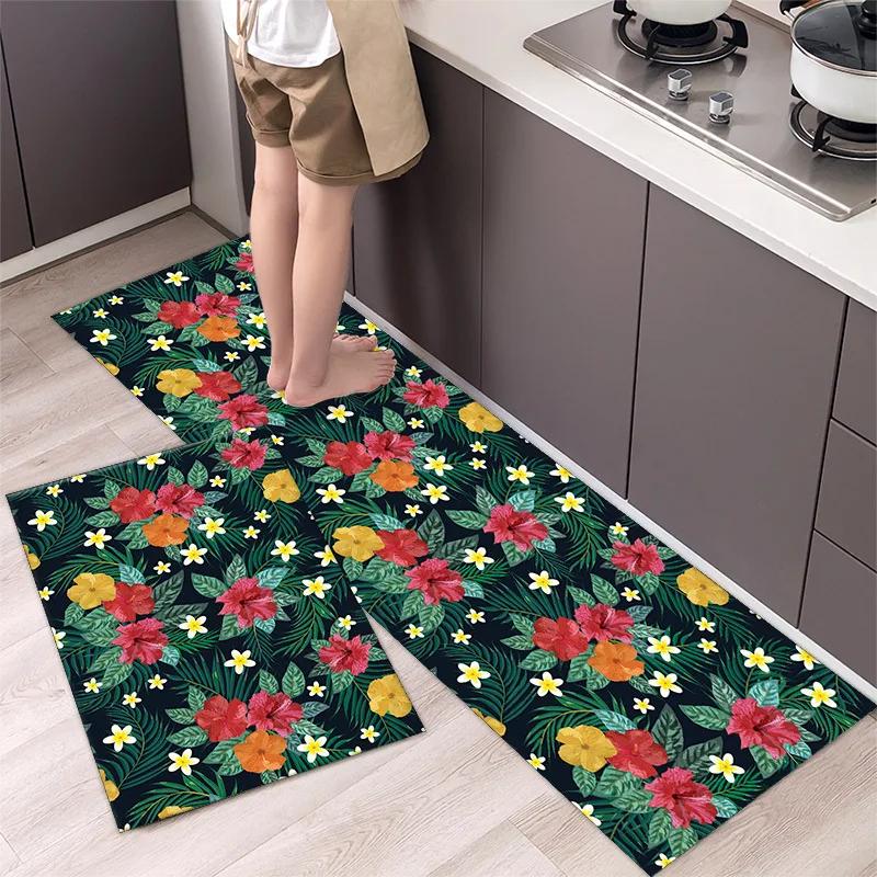 Simple Flower Kitchen Mat Bedroom Bedside Mat Entrance Door Mats Kitchen Mats for Floor Absorbant Waterproof Bathroom Carpet