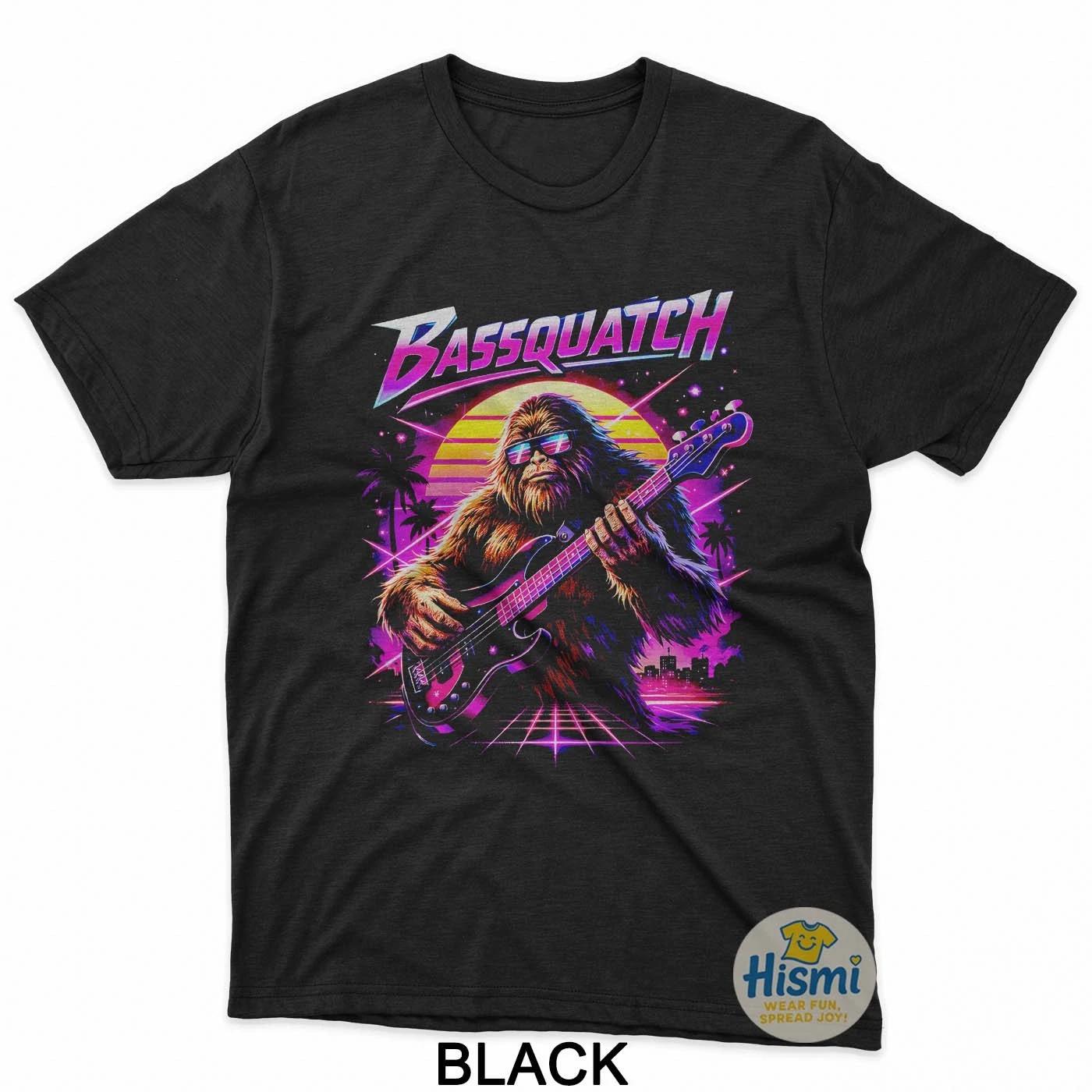 Bassquatch Synthwave Bigfoot Bass Guitar Sasquatch T-Shirt 2XL