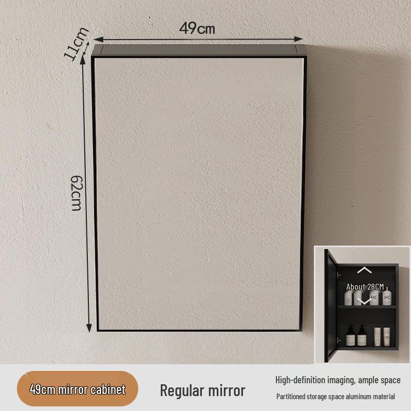 40cm x 50cm Space Aluminum Smart Mirror Cabinet with Lights & Defogging, Punch-Free Wall-Mounted for Small Bathrooms