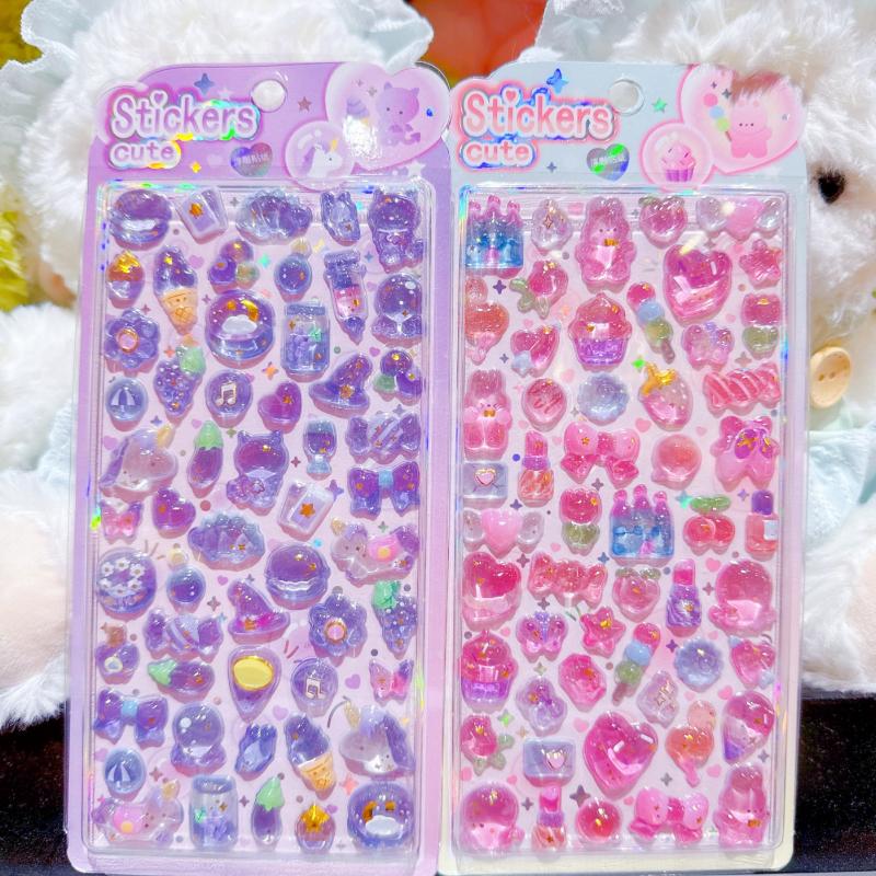 3D Shiny Crystal Stickers, Cute Cartoon Decals for Kids Scrapbook Journal DIY Craft