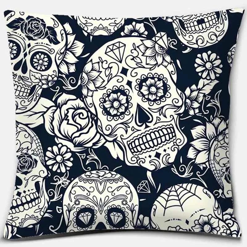 Fashion Skull Flower Series Pattern Printed Soft Square Pillowslip Polyester Cushion Cover Pillowcase Living Room Home Decor