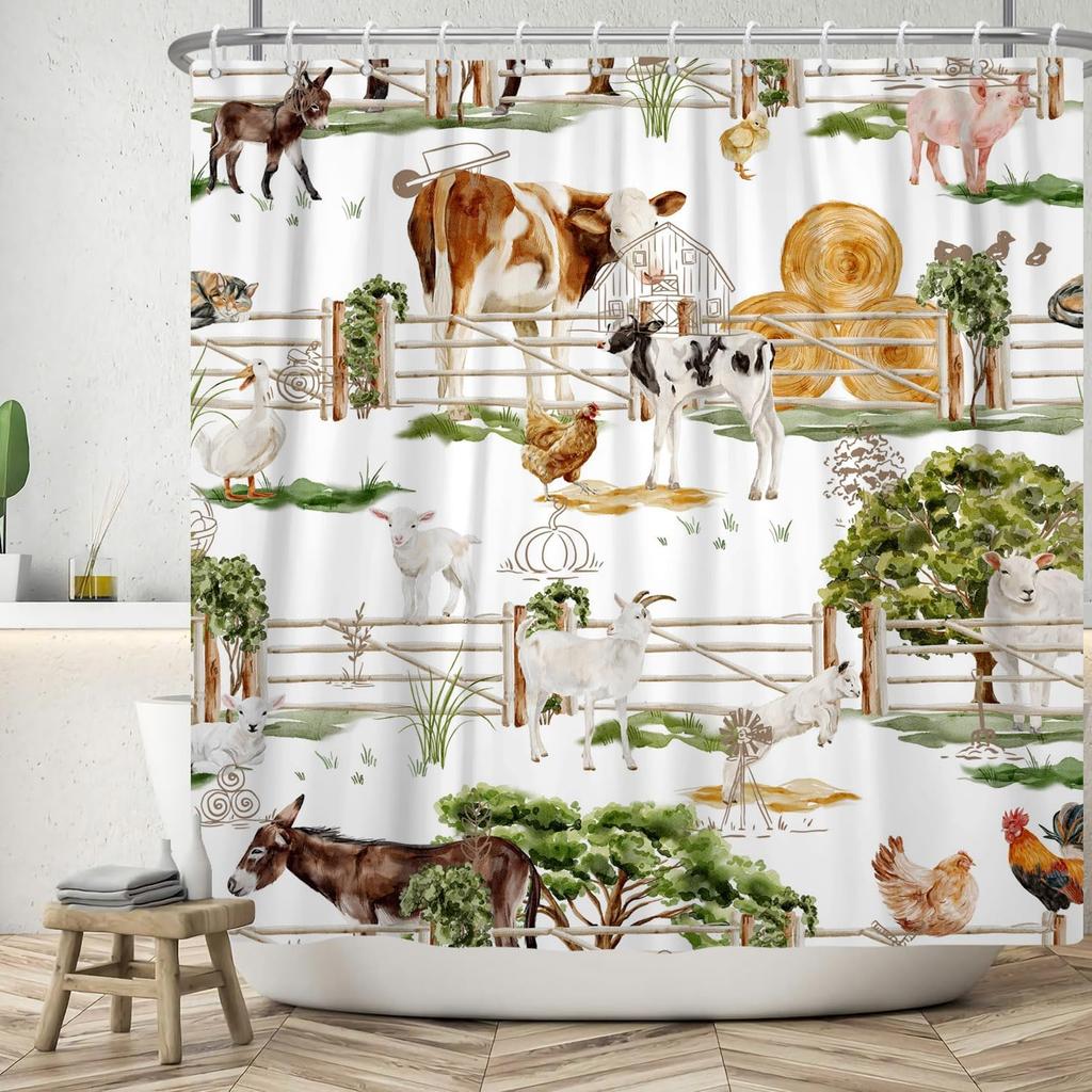Japanese Style Plum Blossom Flying Crane Wave Pattern Shower Curtain, Washable Bathroom Waterproof Shower Curtain With 12 Hooks