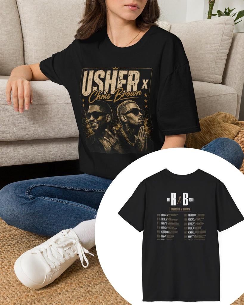 2-Sided Usher x Chris Brown R&B Tour 2026 T-Shirt Raymond and Brown Concert Tee