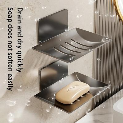 1pc Black Carbon Steel Soap Box Non Perforated Wall Mounted Bathroom Soap Box Bathroom Soap Holder Soap Storage Rack 2026