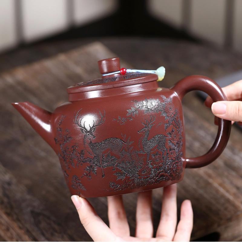 890ml Yixing Purple Clay Teapots Handmade Double Deer Pot Raw Ore Purple Mud Tea Maker Kettle Zisha Tea Set Tea Ceremony Gift gray