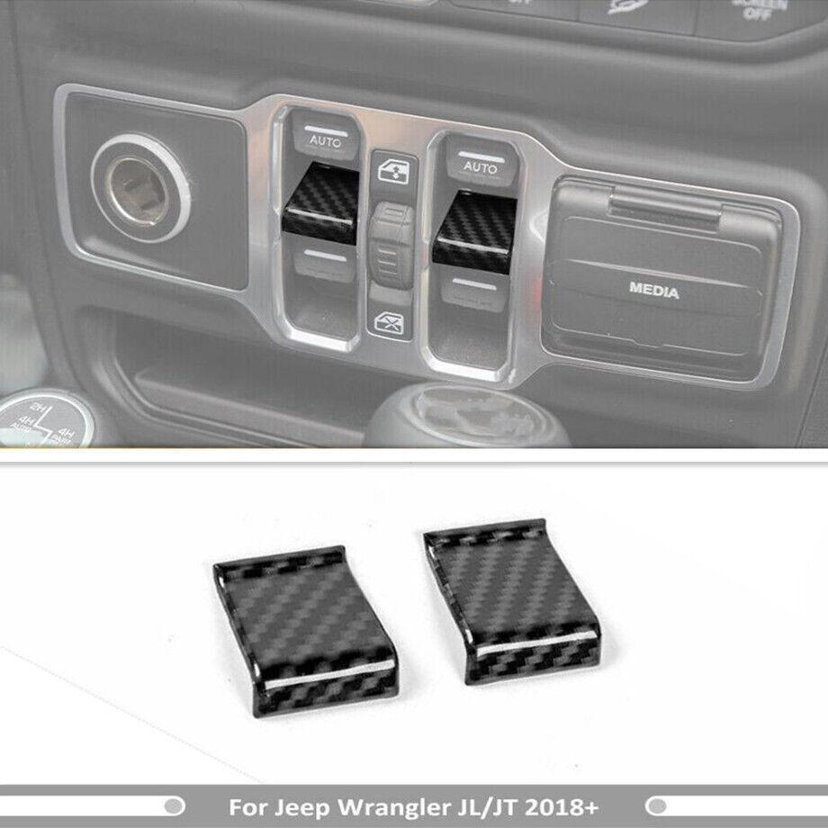 For 18- Jeep Wrangler JL ABS Carbon Car Window Lift Switch Button Cover Trim