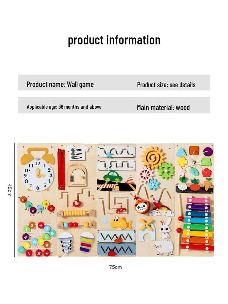 Early Learning Multifunctional Wall Game: Children's Cognitive and Motor Skills Busy Board Toy