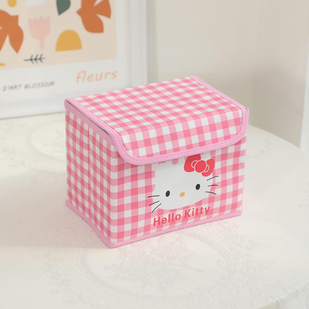 Hello Kitty Kuromi Cinnamoroll Melody Grid Pattern Foldable Flip Storage Box For Office And Bedroom Storage