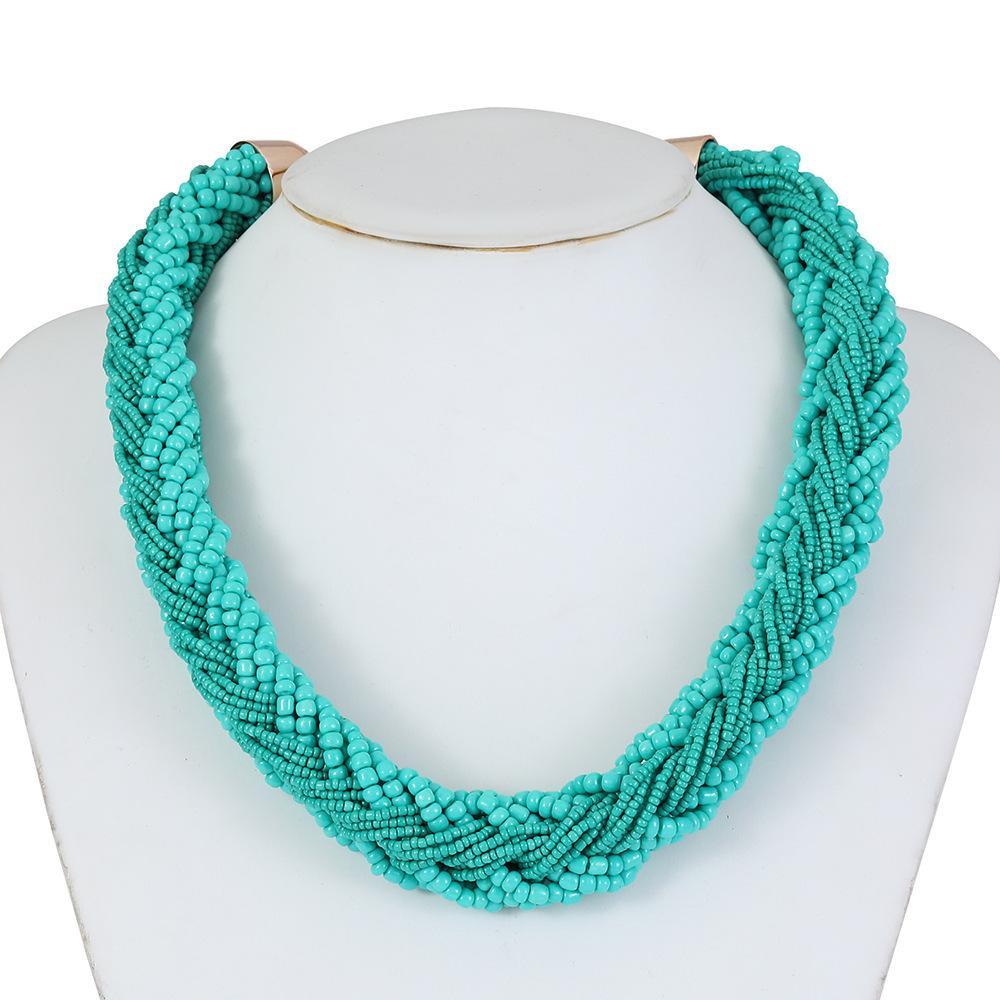 Bohemian Style European Colorful Multi-layer Rice Beads Handmade Woven Necklace Earrings Set