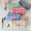 Pen Bag Korean Plaid Stationery Bag Cloth Pencil Pouch Plaid Heart Pencil Case  Office