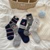 Ladies Autumn Winter Thickened Warm Striped Cloth Logo Cartoon Puppy Embroidered Wool Mid Barrel Pile Socks