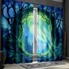 2pcs Moonlit Forest Curtains with Magic Trees and Full Moon Theme, Polyester, for Bedroom and Living Room
