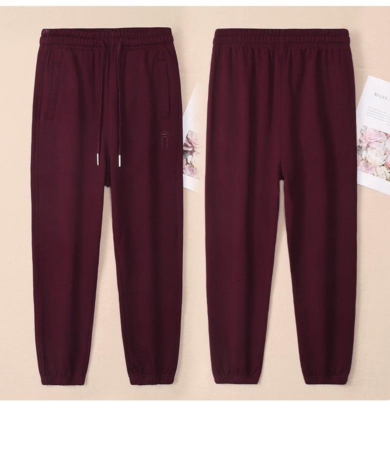 Women's Grey Cotton Fleece Sweatpants, 2025 Spring/Autumn Casual Style