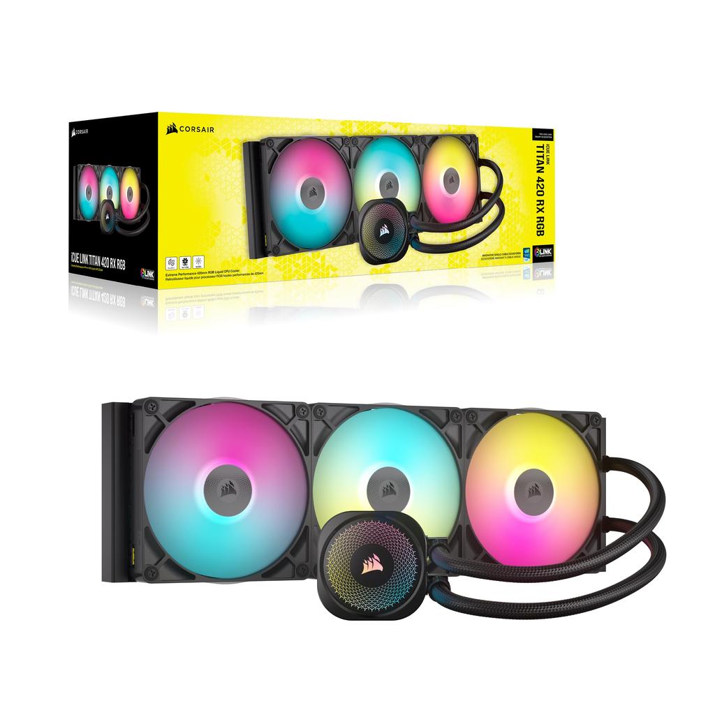 CORSAIR iCUE LINK TITAN 420 RX RGB Liquid CPU Quiet Design with RX140 Cooler, Fan, LGA1851/1700, AM5/AM4 Compatible, Black, CW-9061019-WW