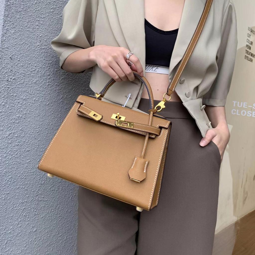 Palmprint genuine leather second-generation single-shoulder women's bag crossbody ins handbag with contrasting color design