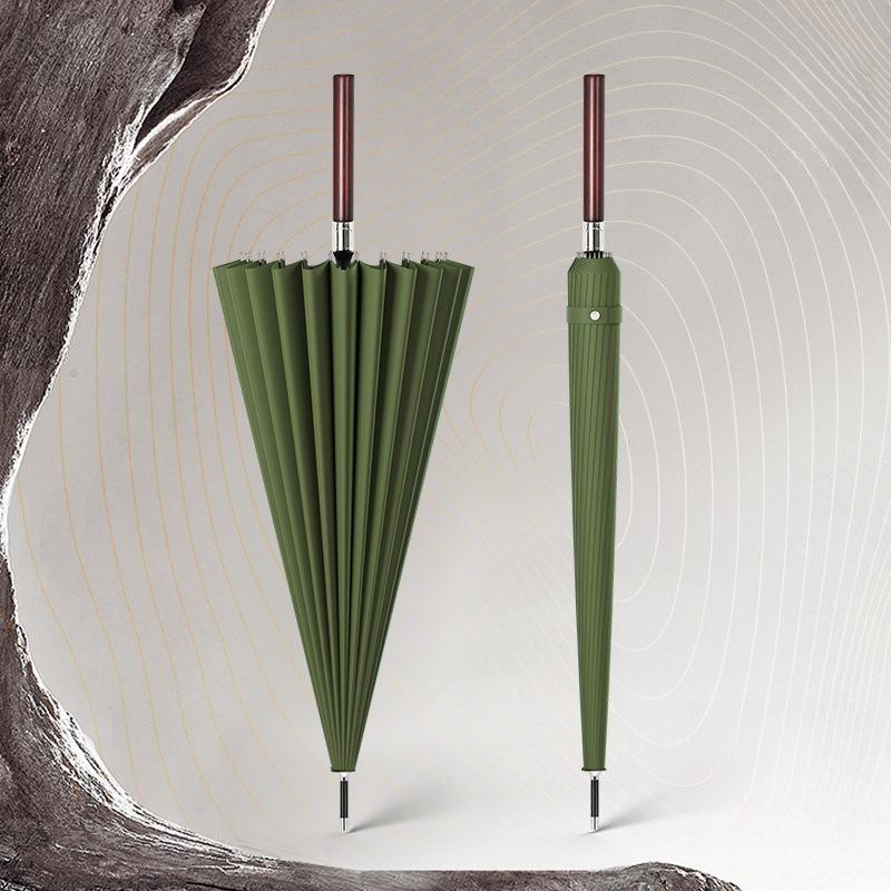 24 Bone Fiber Lotus Bone Wooden Handle Umbrella Men's High-grade Business Thickened Strong Straight Long Handle Umbrella