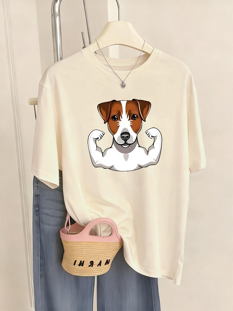 Russell Terrier Puppy Prints T-Shirt Womens Casual Comfortable T Shirts Soft Loose Short Sleeve Tops Summer O-Neck Woman Clothes