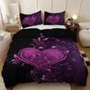 3Pcs Purple Rose Heart Patterned Duvet Cover Set 1 Duvet Cover+2 Pillowcases Coreless. Soft And Comfortable Bedding Set