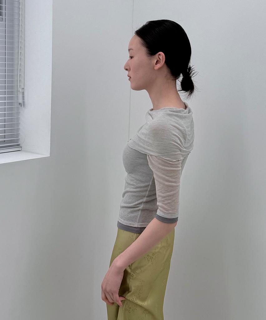 Gilyeong Drape Layer T-Shirt_Soft Gray