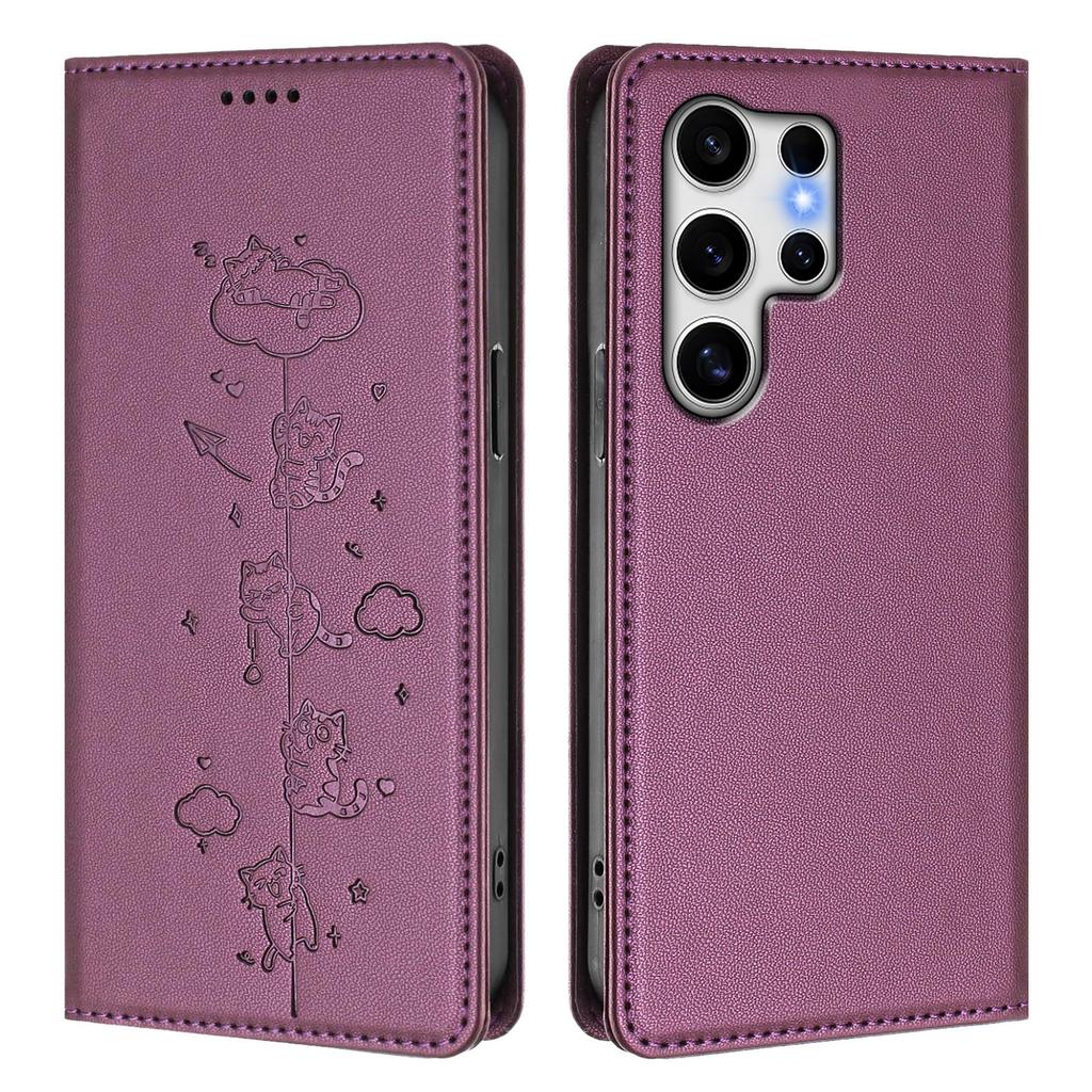 For Samsung Galaxy S25 Ultra Case RFID Blocking Wallet Stand Imprinted Cat Pattern Leather Phone Cover