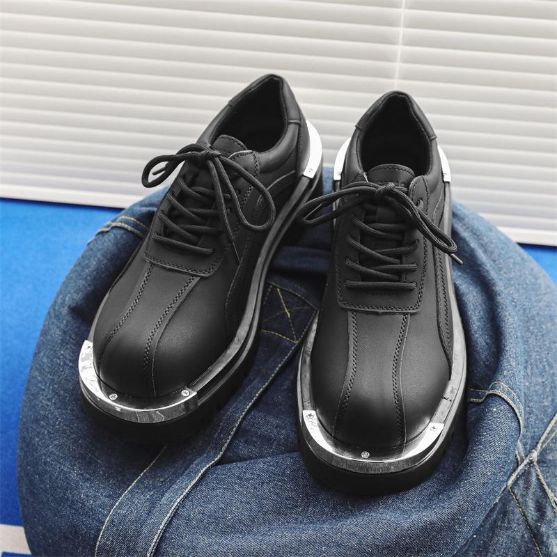 

Туфли мужские ins черные туфли на платформе универсальные спортивные туфли сращивание корейская версия функциональные повседневные туфли для пап 20242-J 38 чёрный