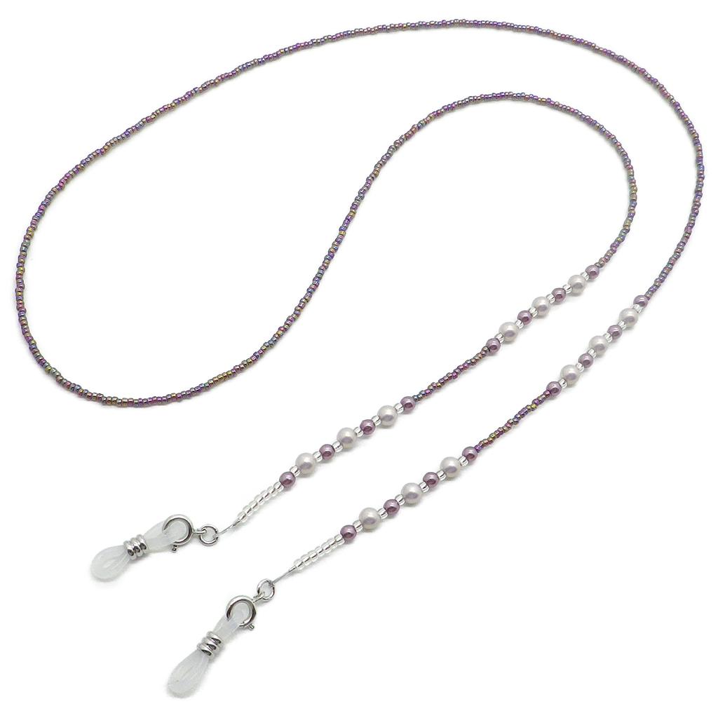 Nagoya Eyeglasses Glasses Chain, Eyeglass Chain with Pearl Beads, Made in Japan, 099050 (Purple 03)