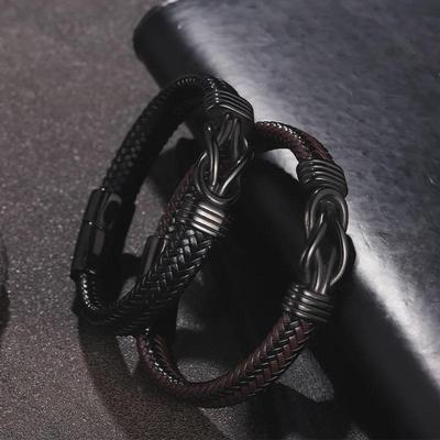 Bracciale da Uomo Retro Magnetico in Pelle Acciaio Inossidabile - Gioielli Stile Europeo e Americano