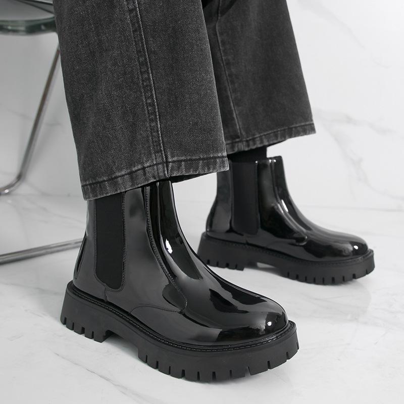 Men's British Style Chelsea High-Top Martin Boots, Slip-On Barrel Design for Spring and Autumn