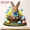 2D Flat Bohemian Style Rabbit Acrylic Desktop Decoration, Flowers and Eggs Design, Suitable for Wall Decoration, Porch, Room, Villa, Accents Home, Hal