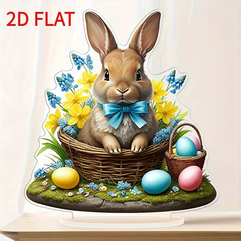 2D Flat Bohemian Style Rabbit Acrylic Desktop Decoration, Flowers and Eggs Design, Suitable for Wall Decoration, Porch, Room, Villa, Accents Home, Hal