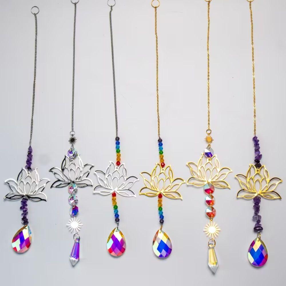 Decoration Rhinestone Hanging Hollow Crystal Lotus Pendant Glass Sun Catcher Outdoor Indoor