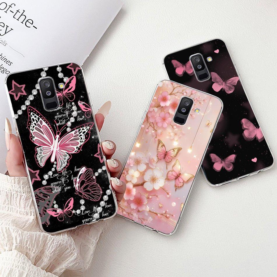 For Samsung Galaxy A6 Plus 2018 Phone Case On Samsung A6+ (2018) A6 A600F A605G Elegant Floral Cat Soft Silicone Clear TPU Cases