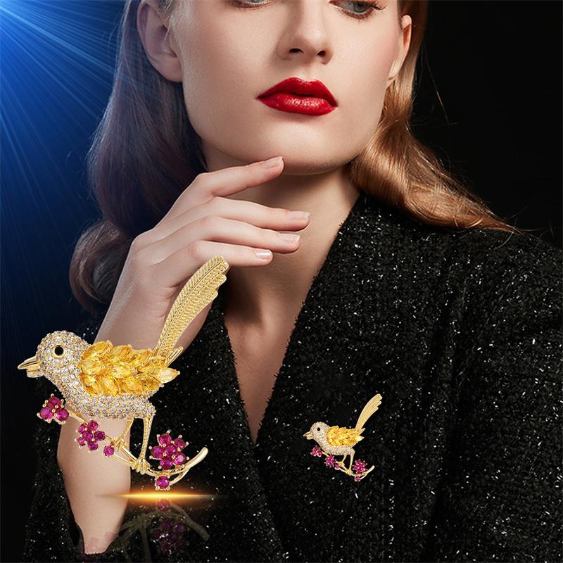Fashion Rhinestone Lucky Magpie Bird Brooches For Women Clothing Coat Jewelry Accessories Gifts