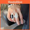 Chic Geometric Design Black Onyx Ring For Women Trendy Adjustable Fashion Statement