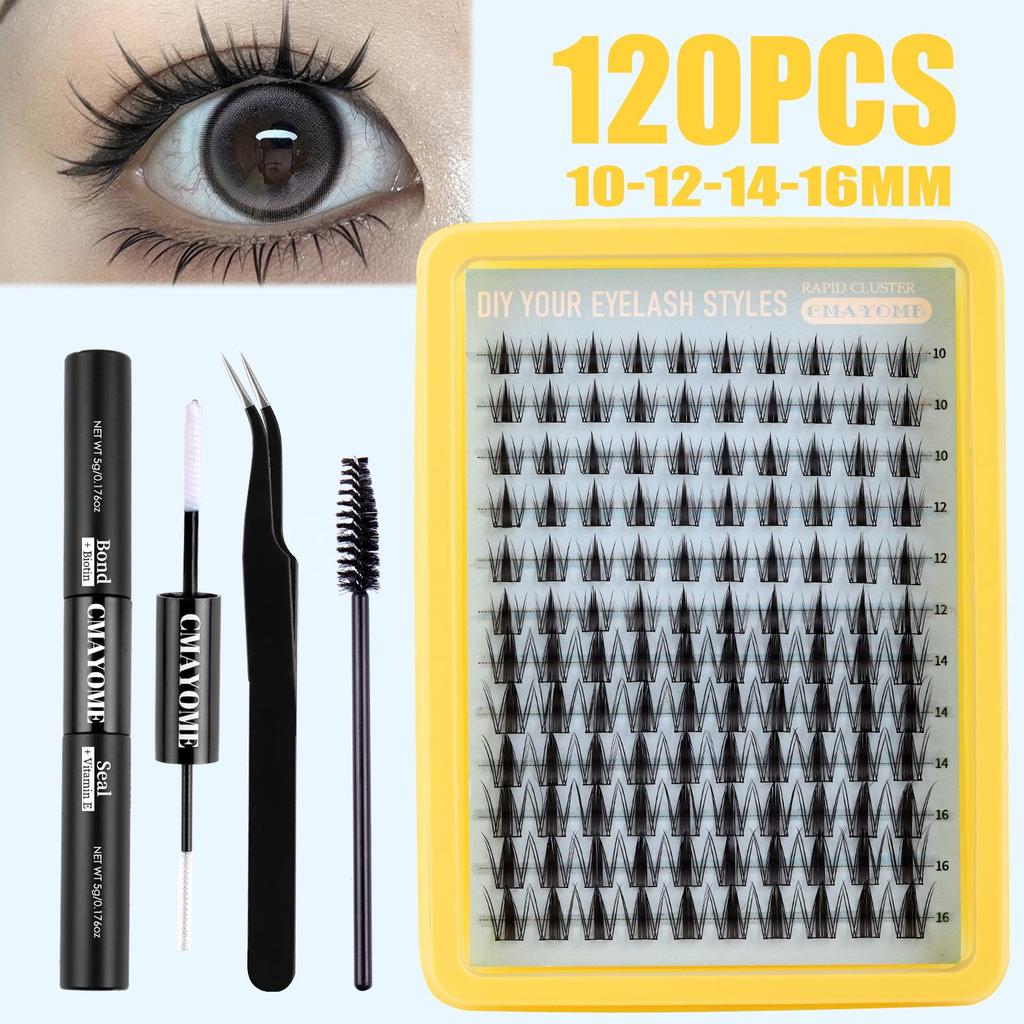 Natural C Curl Individual False Eyelashes: 120 Clusters, 10-16mm, DIY Dense Segmented Lashes