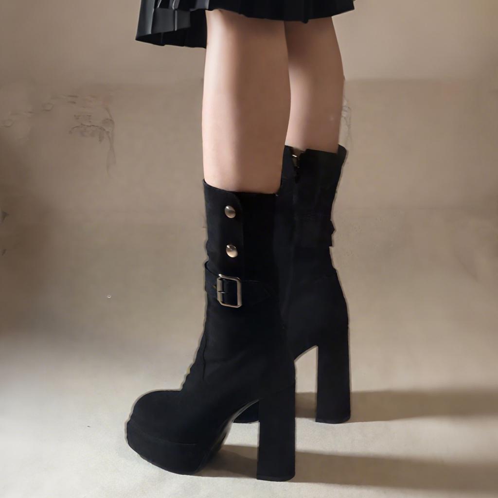 Niche Retro Style Thick Heel Thin Short Boots Women's 2025 New Autumn Versatile Height Increase Small High Heel Medium Boots
