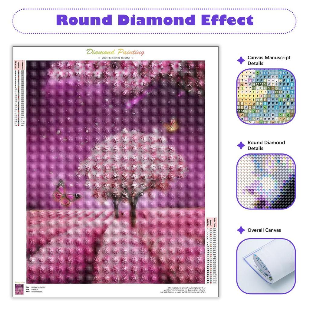 Full Round Diamond Painting Pink Tree Butterfly Diy Embroidery Landscape Cross Stitch Painting Picture Rhinestone Home Decor Art 30x40cm
